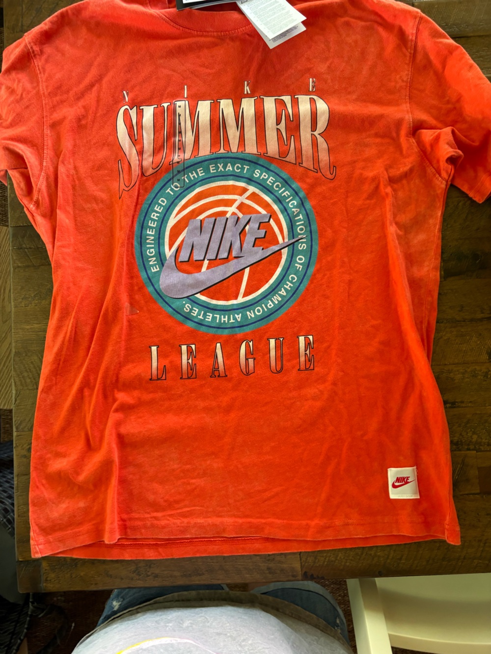 Nike Red-Orange Graphic Tee with White Logo